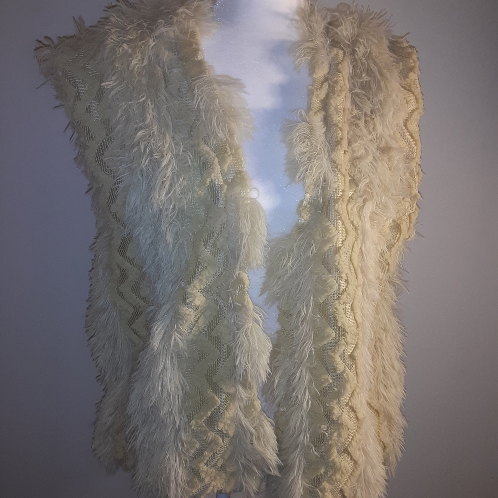 Lily White Bohemian Shaggy Textured Vest L…